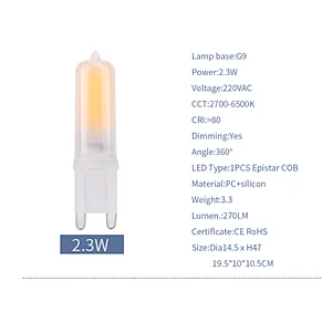 Super Bright 200lm Single White Dimmable G9 LED Light Bulbs