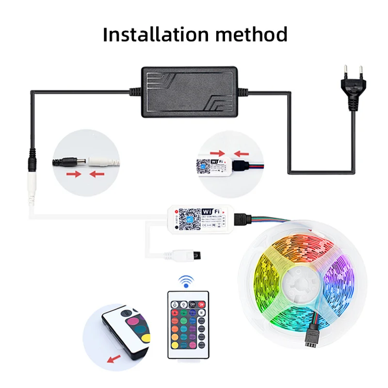 Hot sale 5050RGB flexible 24 key WIFI voice control APP color light strip IP20 IP65 LED smart light