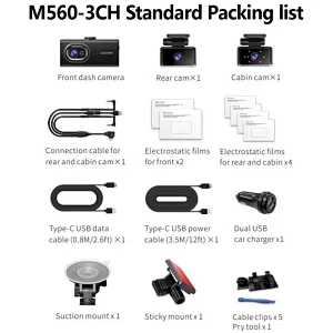 3 Channel Car Black Box Dash Cam 4K Car DVR 64GB/128GB eMMC Storage built-in APP WiFi GPS 1080P Front Cabin Rear 3 Cameras