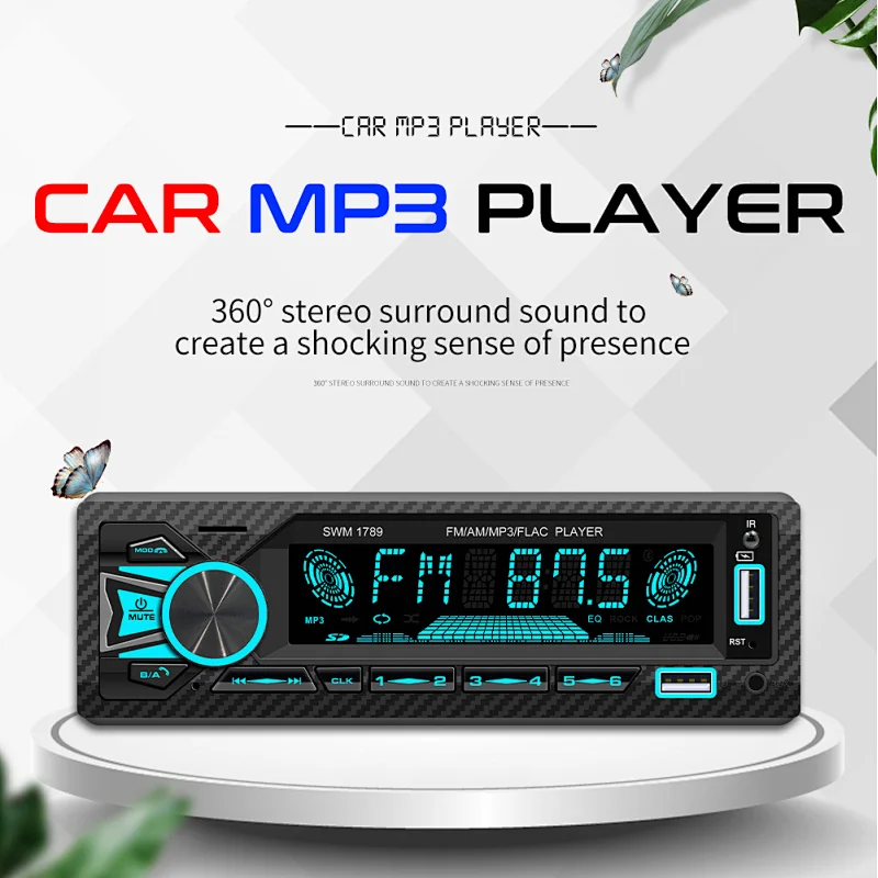 Mp3 Player for car indash car radio autoradio 1 DIN stereo FM receiver APP & AI voice control 7 color lights Display