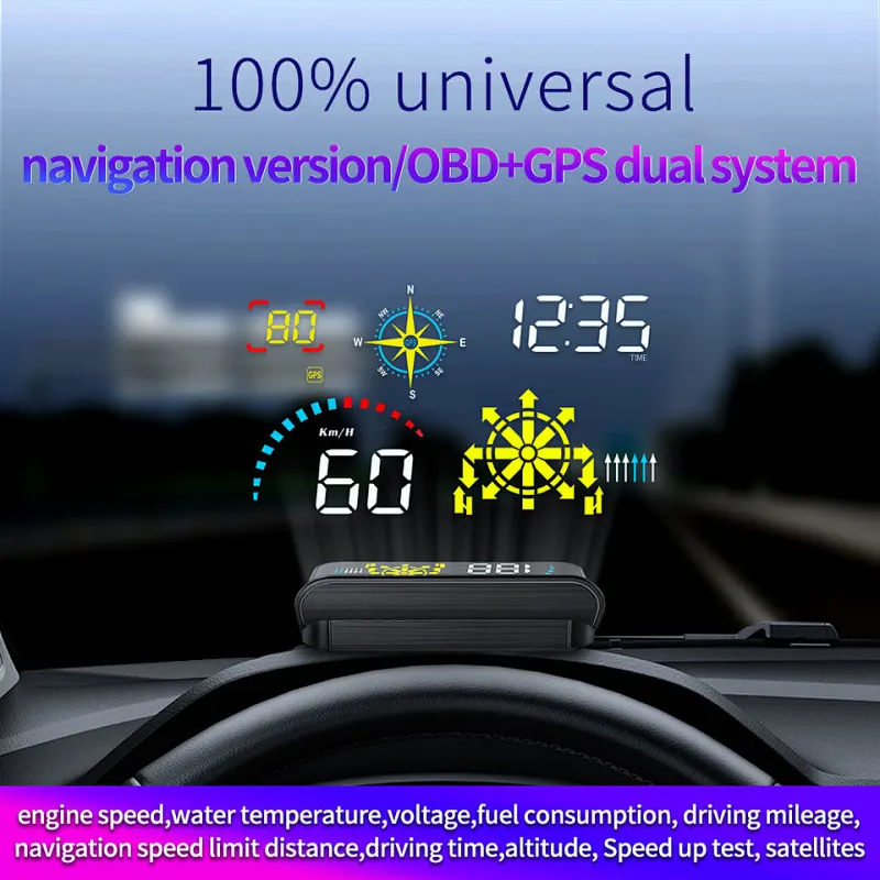 Universal Digital Speedometer For Car 5.8 Inch Large Screen GPS Avigation Lane Change Reminder HUD Car OBD USB Head Up Display