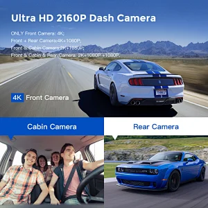 4K 3 Channel Dash Cam 3 Lens Car Dash Camera Front Inside Rear Car Black Box