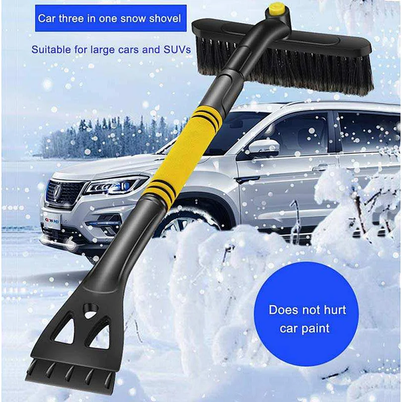Snow Cleaning Tool 3-in-1Extendable Ice Scraper and Snow Brush Snow Scraper w/Pivoting Brush Head for Car Windshield