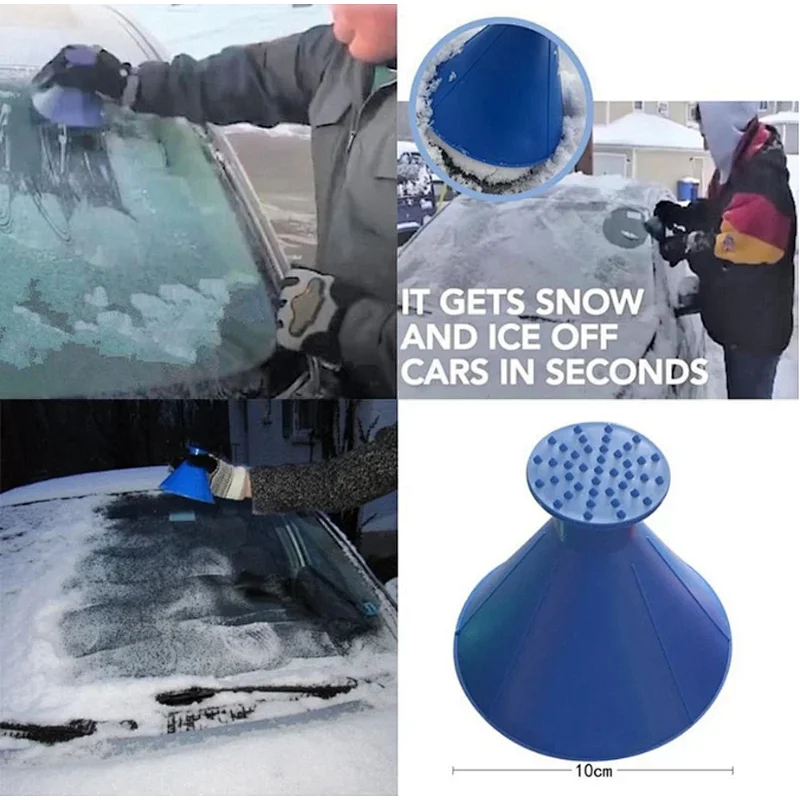 Winter Car Window Windshield Car Ice Scraper Funnel Shaped Auto Snow Remover Deicer Cone Tool Scraping A Round