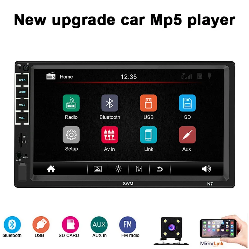 2 Din Car Radio Stereo 7inch HD Touch Screen Multimedia Player BT Autoaudio FM Receiver Mirror Link