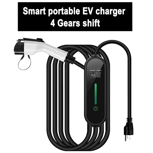 AC 4 Gears Current Adjustable Car Portable EV Charger Electric Vehicle Type 1 Plug 16A 5m J1772 Level 2 Charging Stations