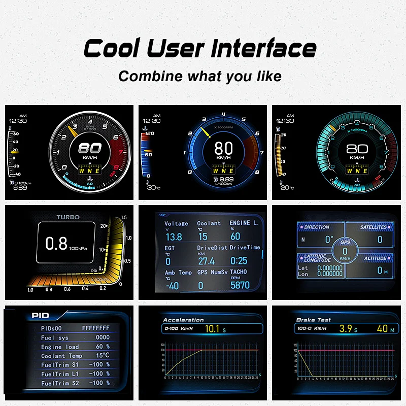 OBD2 Car Head Up Display Car HUD Speedometer Car obd Gauge bulit in GPS Slopemeter