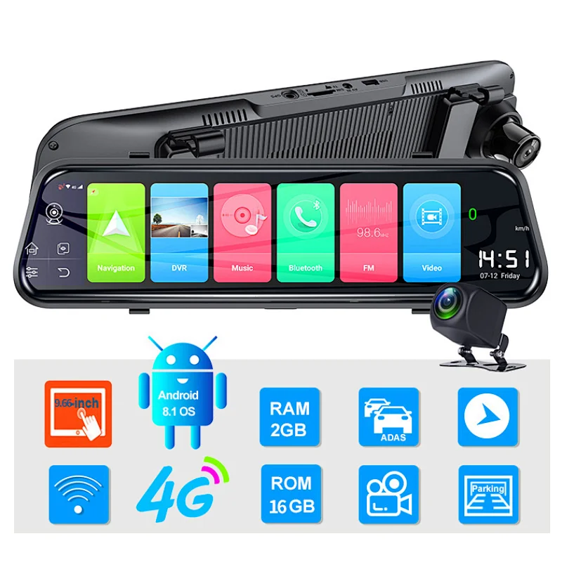 4G Android WIFI Full HD Rearview Mirror Dash Cam With GPS Navigation