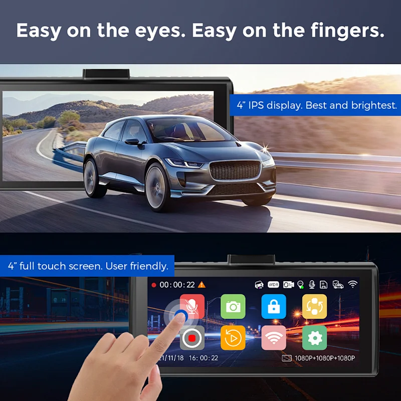 3 Channel Car Black Box Dash Cam 4K Car DVR 64GB/128GB eMMC Storage built-in APP WiFi GPS 1080P Front Cabin Rear 3 Cameras