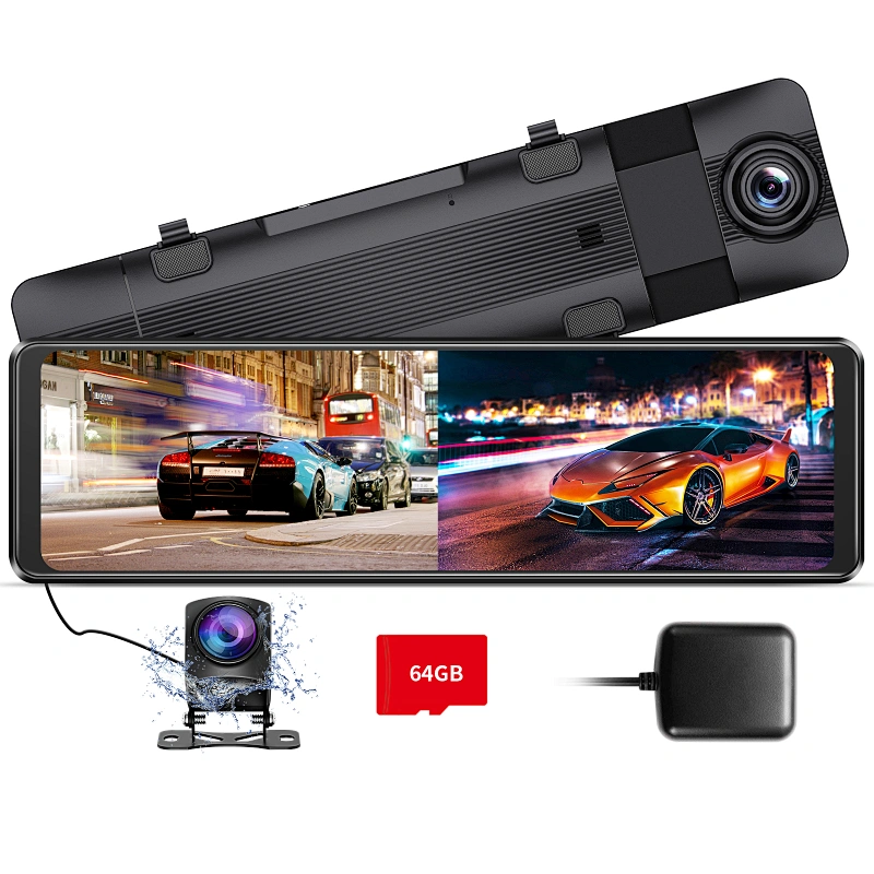 2K 10'' Touch Screen Driving Recorder Rear View Mirror Car Black Box Dashcam GPS Navigation Rearview Mirror Car DVR Camera