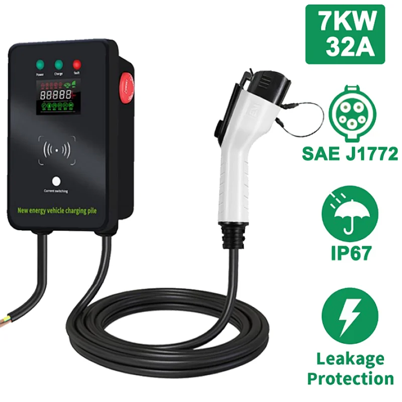 Evse Wallbox 32A EV Charging Station 7KW 11KW 22KW IP66 Electric Car Charger Wallbox type 2 cable 3 Phase Home Commercial Use
