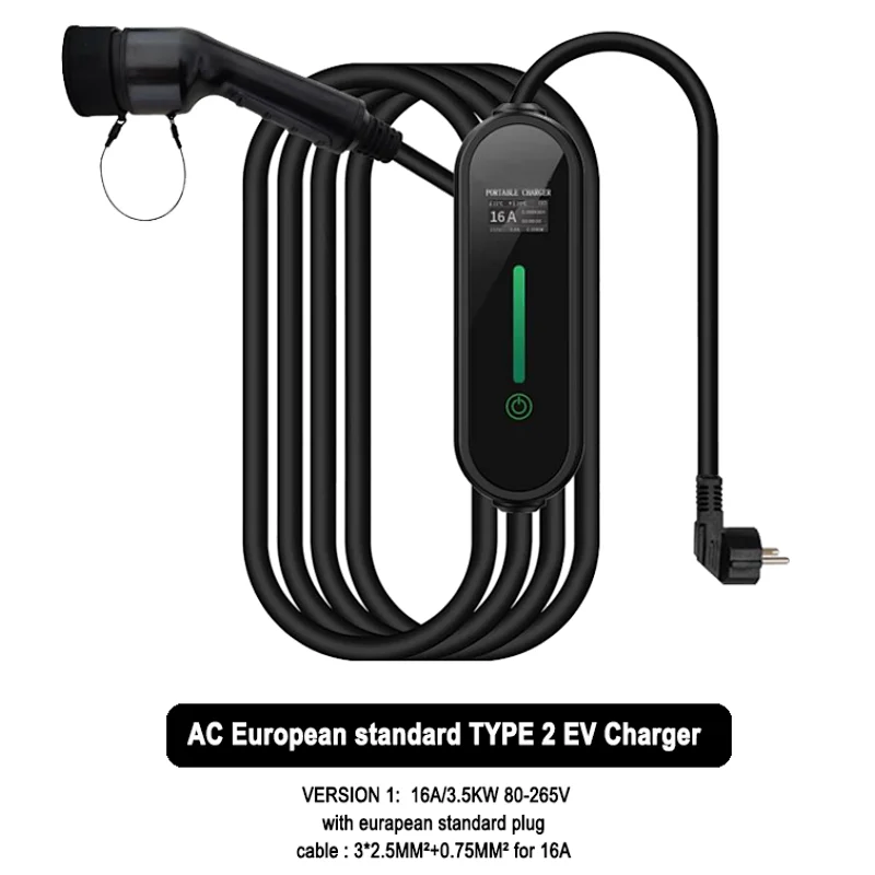AC 4 Gears Current Adjustable Car Portable EV Charger Electric Vehicle Type 1 Plug 16A 5m J1772 Level 2 Charging Stations