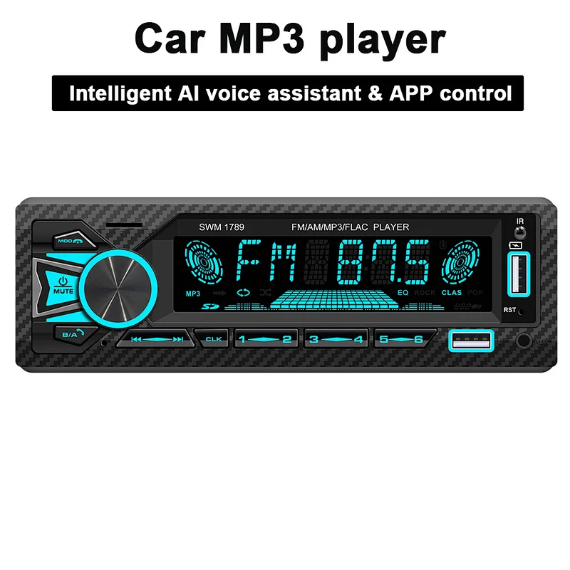 Mp3 Player for car indash car radio autoradio 1 DIN stereo FM receiver APP & AI voice control 7 color lights Display