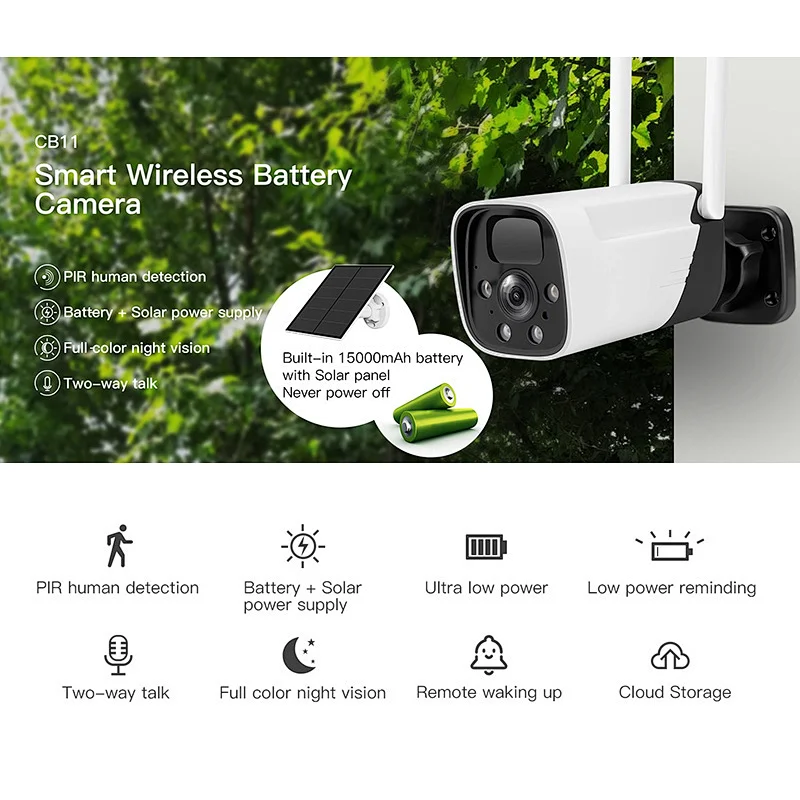 IP66 cctv solar security camera system wireless outdoor WIFI PTZ/IP Camera w/solor panel 15000mAh Battery PIR Motion Detection