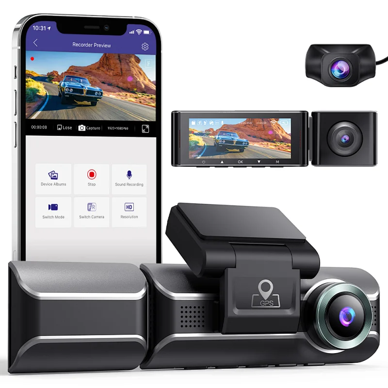 4K 3 Channel Dash Cam 3 Lens Car Dash Camera Front Inside Rear Car Black Box
