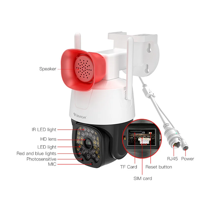 Outdoor 3Mp 4G waterproof PTZ camera security wifi network cctv IP camera with sound and light alarm