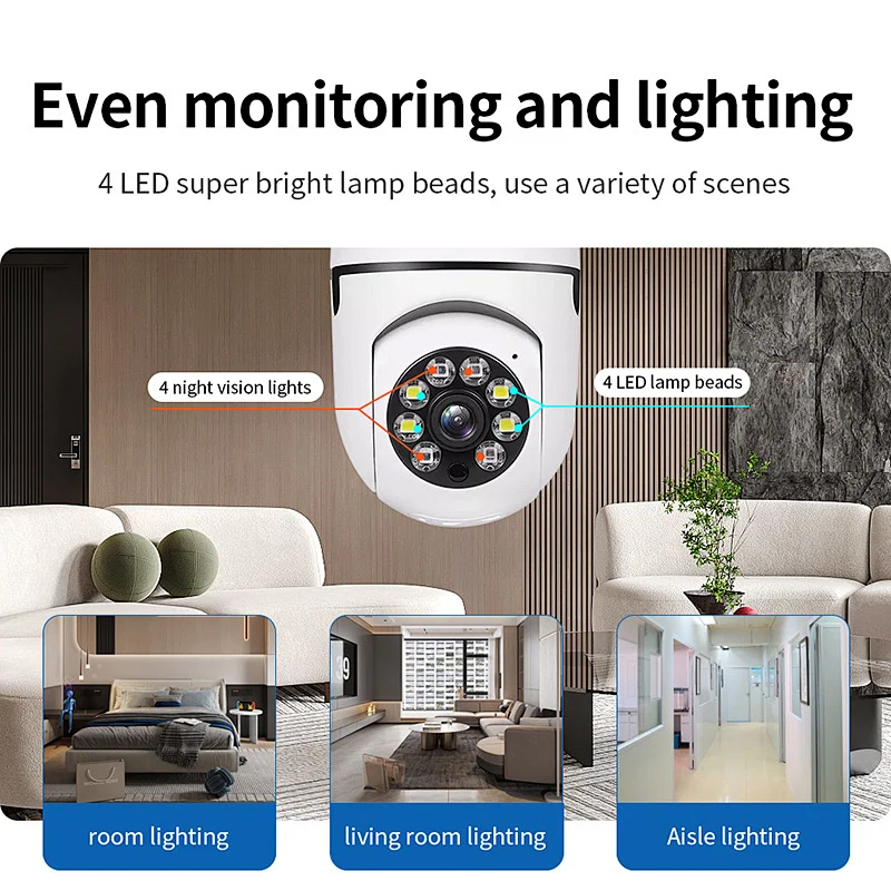 Smart home security panoramic bulb camera wifi Wireless 360 degree rotating full-color night vision ptz network cameras