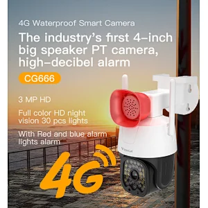 Outdoor 3Mp 4G waterproof PTZ camera security wifi network cctv IP camera with sound and light alarm