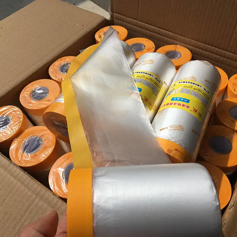 HDPE pre-taped automotive overspray masking film roll for use in painting car furniture wall floor