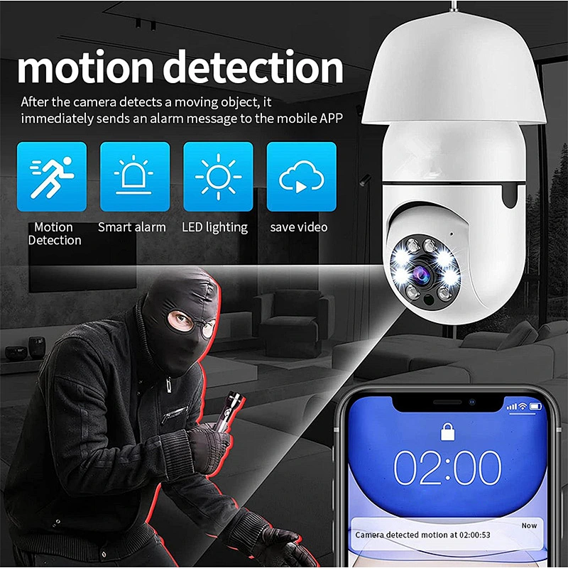 Smart home security panoramic bulb camera wifi Wireless 360 degree rotating full-color night vision ptz network cameras