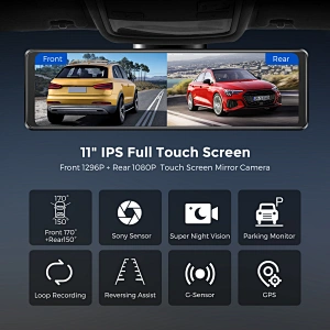 2K 10'' Touch Screen Driving Recorder Rear View Mirror Car Black Box Dashcam GPS Navigation Rearview Mirror Car DVR Camera