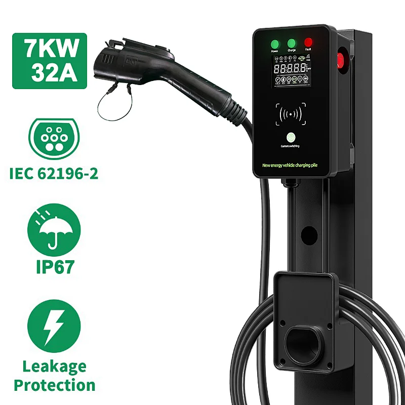 Evse Wallbox 32A EV Charging Station 7KW 11KW 22KW IP66 Electric Car Charger Wallbox type 2 cable 3 Phase Home Commercial Use