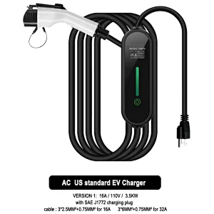 AC 4 Gears Current Adjustable Car Portable EV Charger Electric Vehicle Type 1 Plug 16A 5m J1772 Level 2 Charging Stations