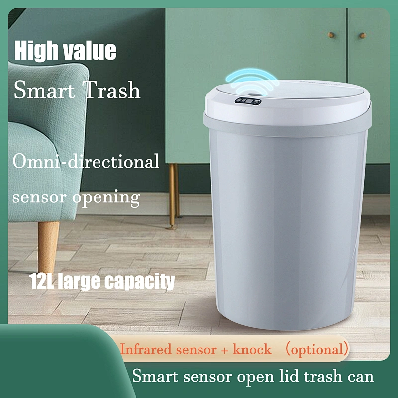 La basura de inducción inteligente puede casa sala de estar dormitorio baño baño creativo automático cubo de basura eléctrico con tapa