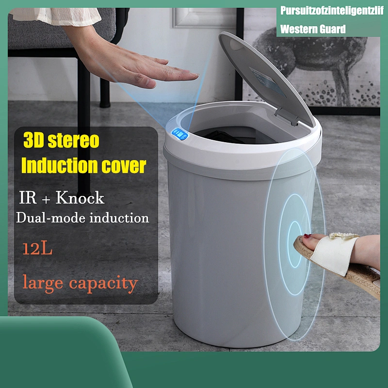 La basura de inducción inteligente puede casa sala de estar dormitorio baño baño creativo automático cubo de basura eléctrico con tapa