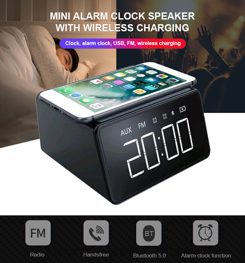 Reloj Altavoz Bluetooth con cargador inalámbrico