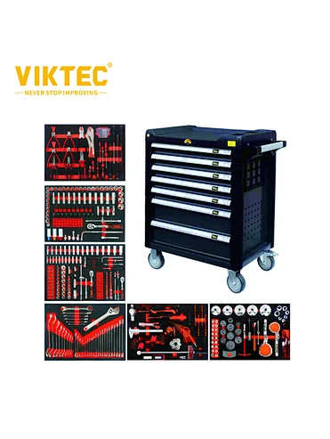 VIKTEC 421PC Hand Auto Repair Tool Cabinet Trolley with 7 Drawers