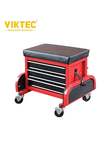 VIKTEC Mechanics Creeper Storage Drawers Tool Box Seat Padded Rolling Toolbox Stool