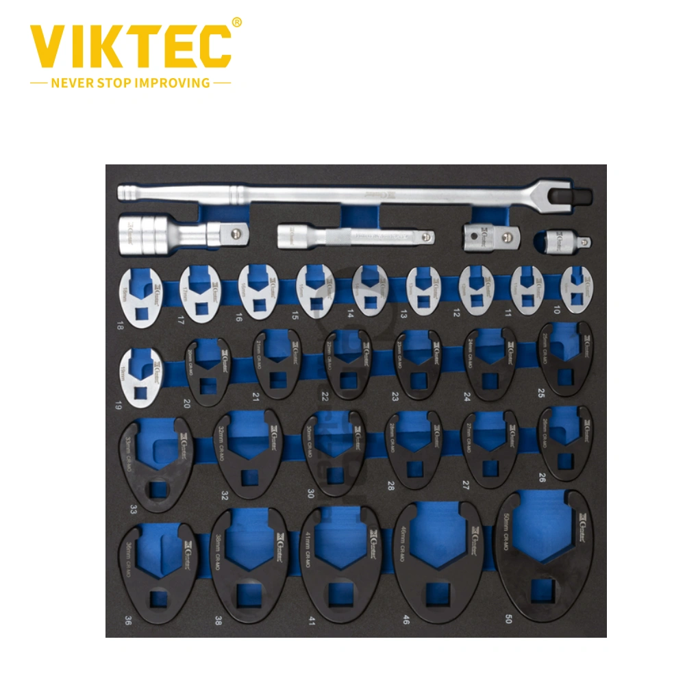 VIKTEC 32PC Crow Foot Wrench Set in Foam 2/3, 32 pcs., 3/8"+1/2"+3/4"