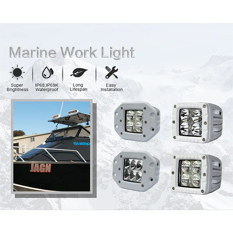IP69K ATV Motorcycle Parts Accessories Marine Flush Mount  pod lights Led Work Light