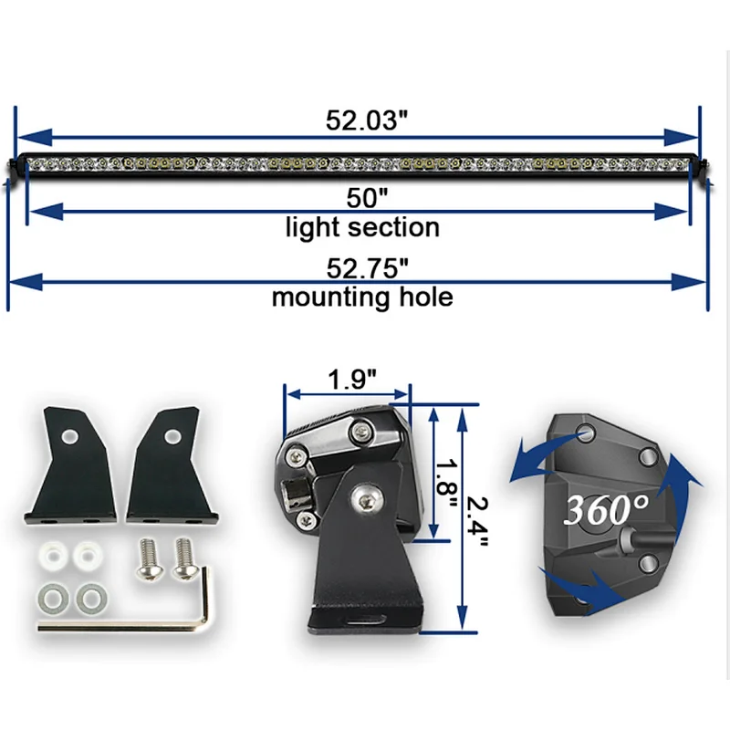 USA Designed AURORA Screwless 250W offroad 4x4 LED light bar