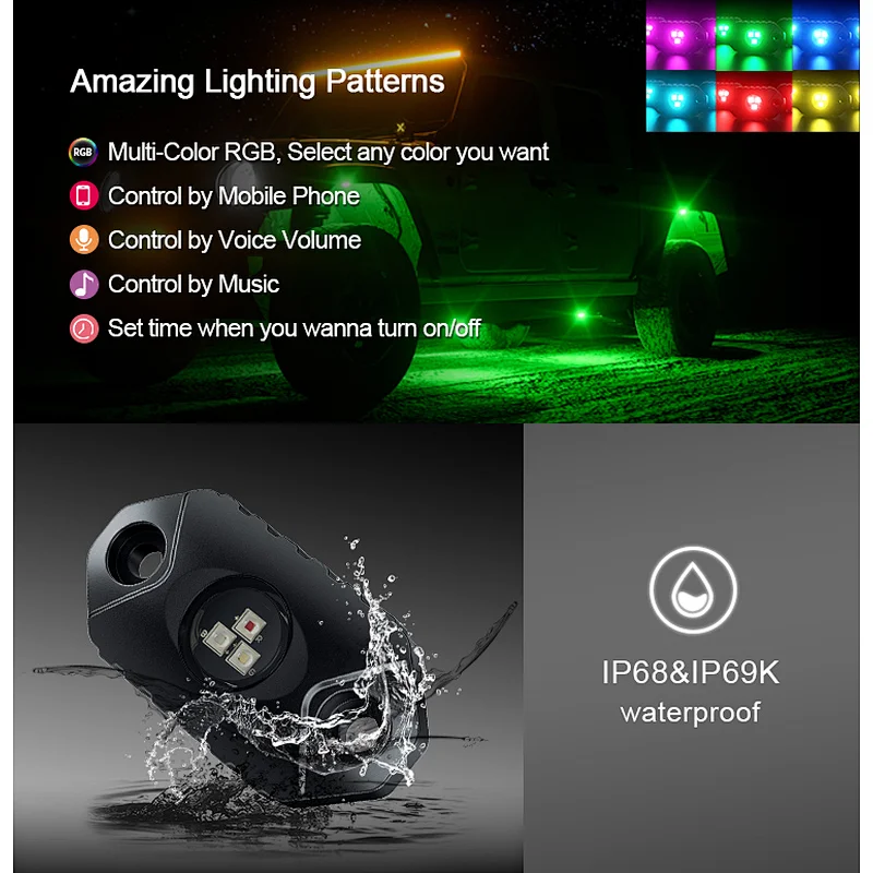 AURORA Super Bright 8 Pods RGB LED Rock Lights Set