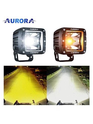 AURORA white and yellow color Offroad fog light Square LED Work Light LED Driving Light for Offroad