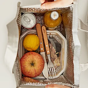 Reusable printing orange zip non woven small thermal shopping lunch cooler bag