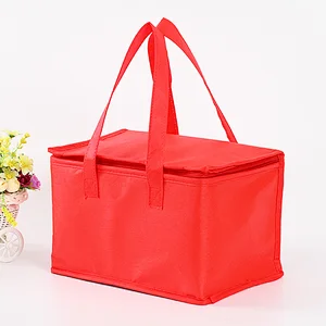 Reusable printing orange zip non woven small thermal shopping lunch cooler bag