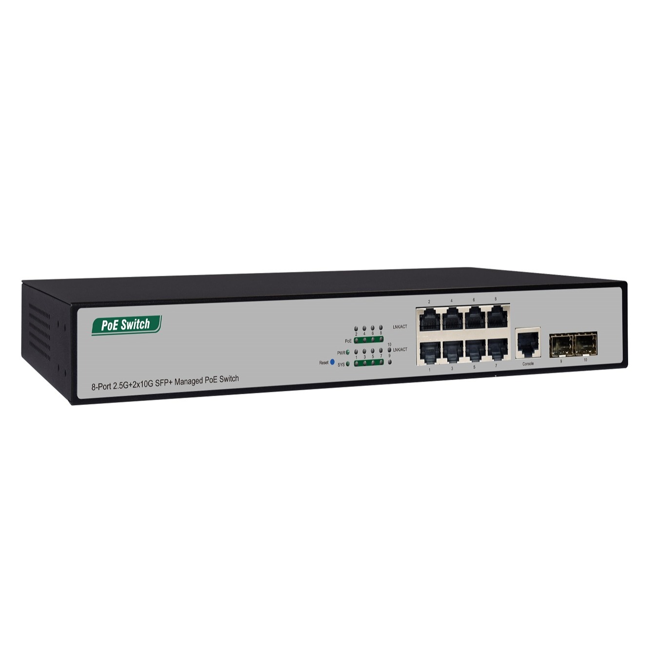 8-Port Gigabit+2G SFP+1Console Managed PoE Switch