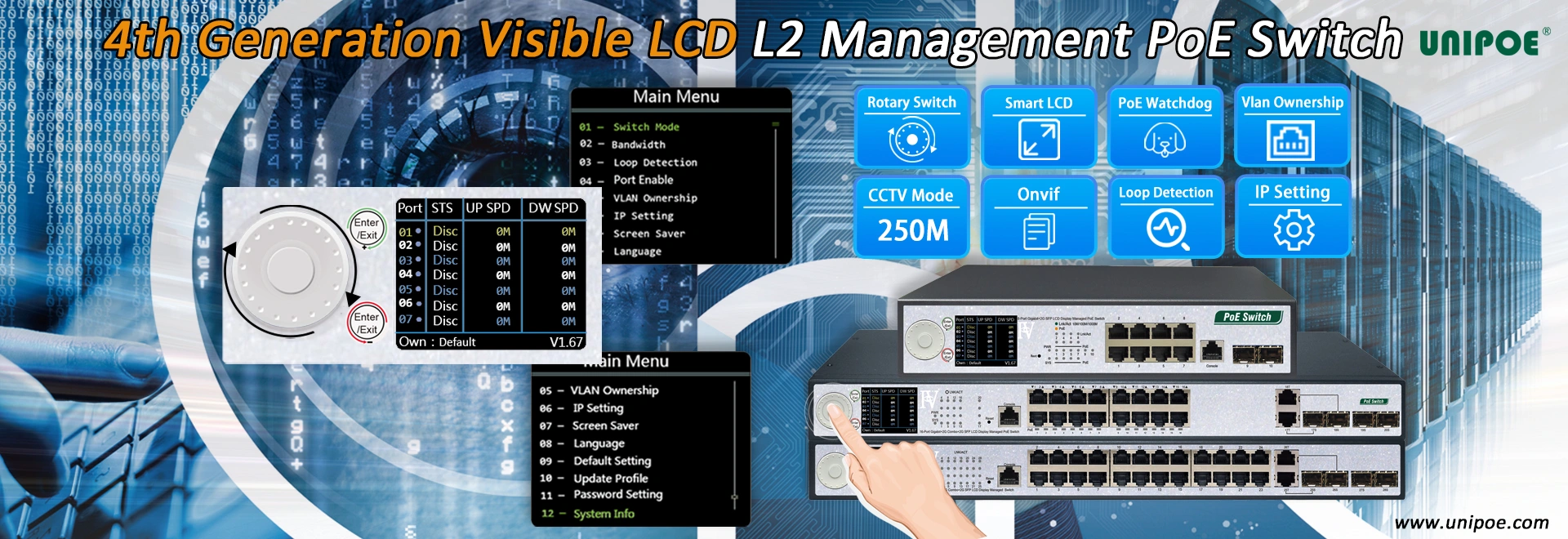 UNIPOE 4th Generation Visible LCD L2 Management PoE Switch