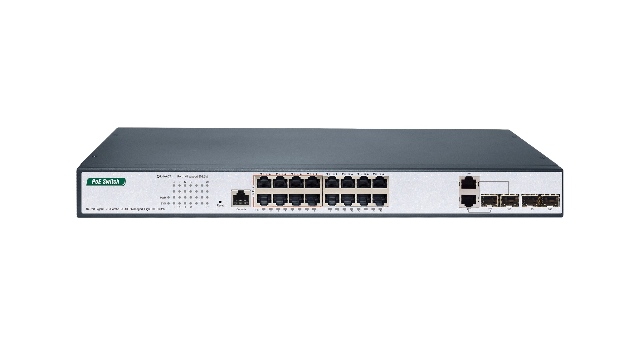 16-Port Gigabit+2G Combo+2G SFP+1Console Managed High PoE Switch
