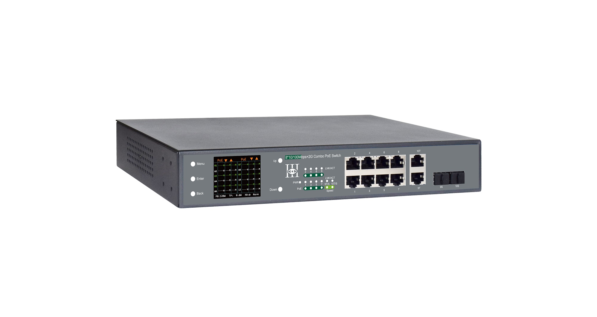 8*10/100Mbps +2G Combo Colorful LCD Display PoE Switch