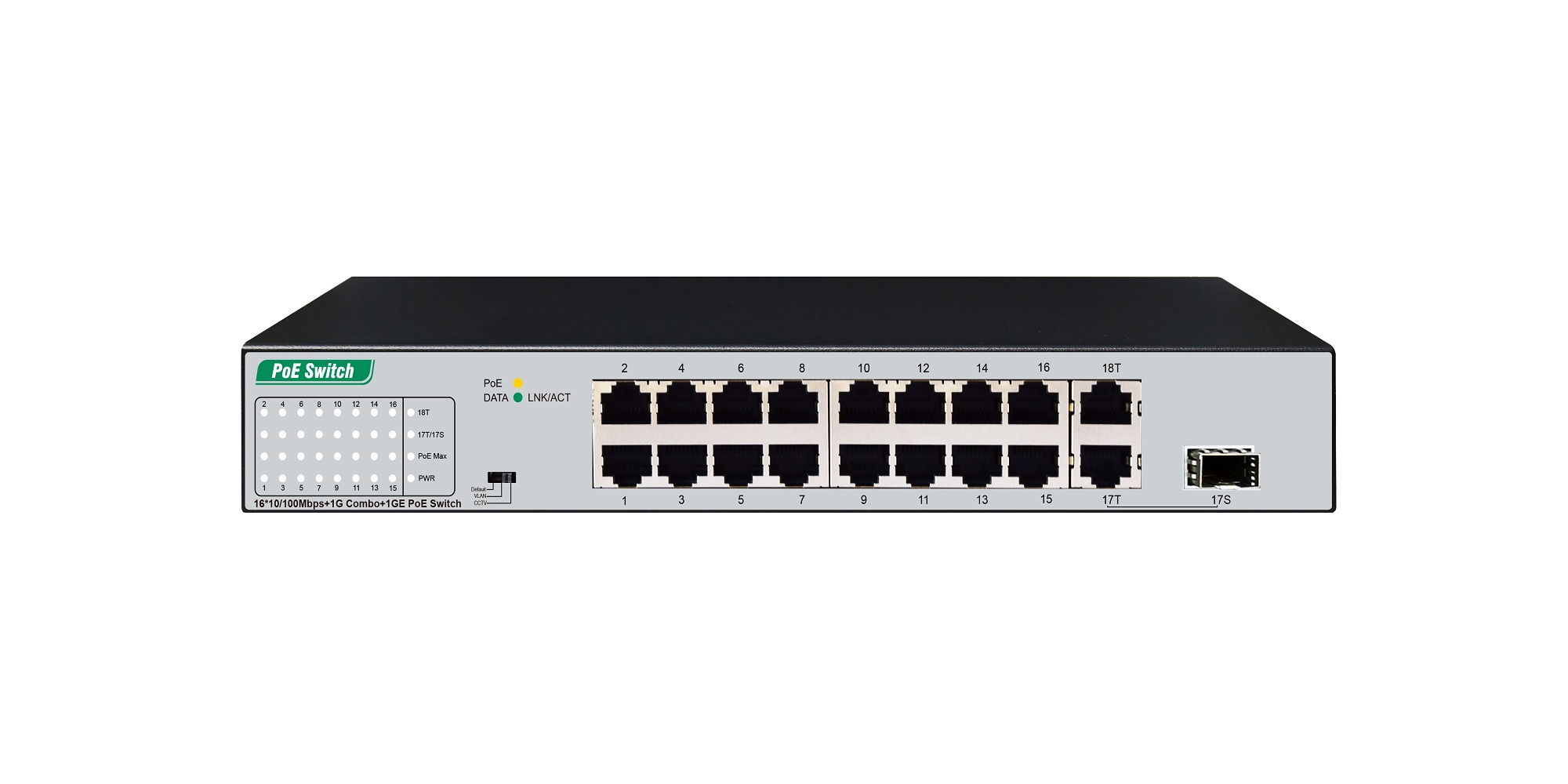 16*10/100Mbps+1G Combo +1GE PoE Switch