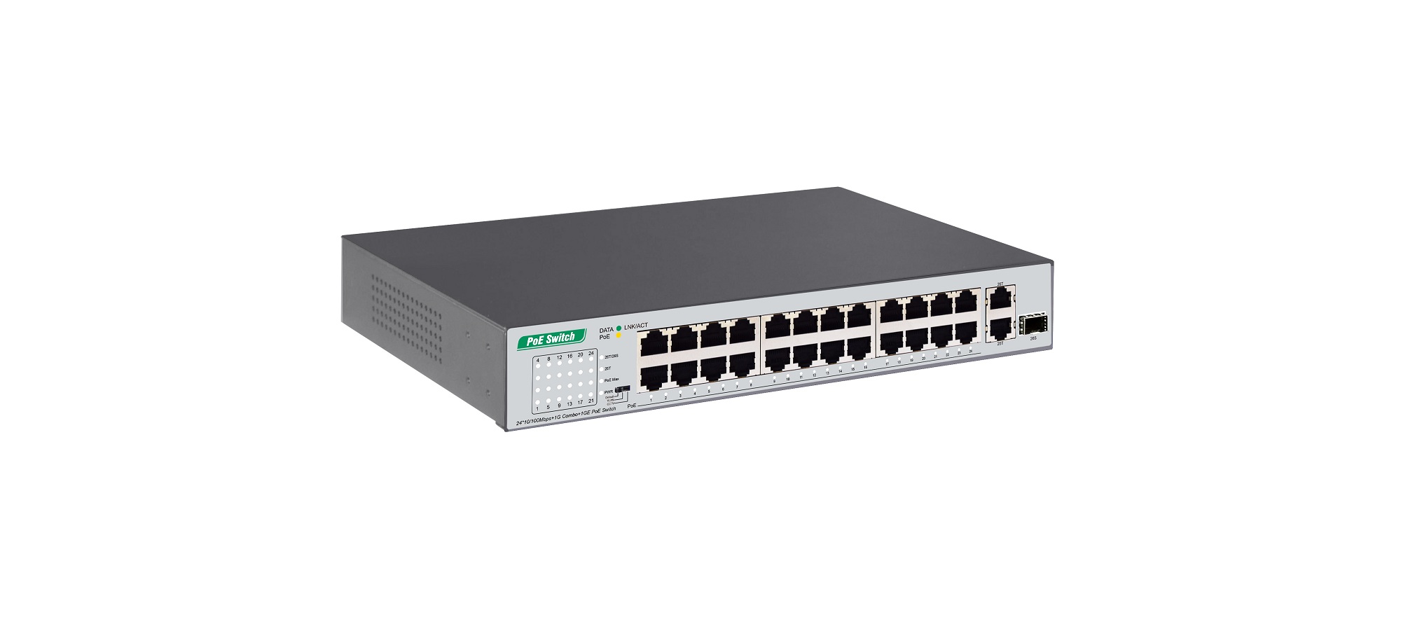 24*10/100Mbps+1G Combo+1GE PoE Switch
