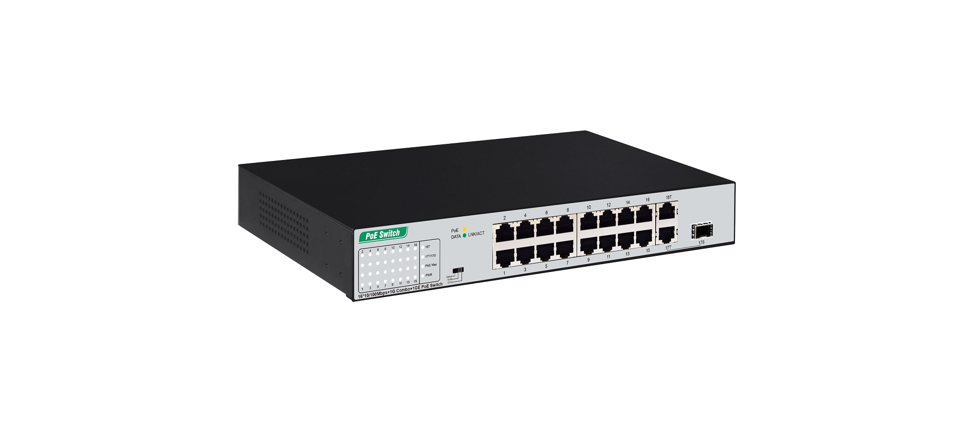 16*10/100Mbps+1G Combo +1GE PoE Switch