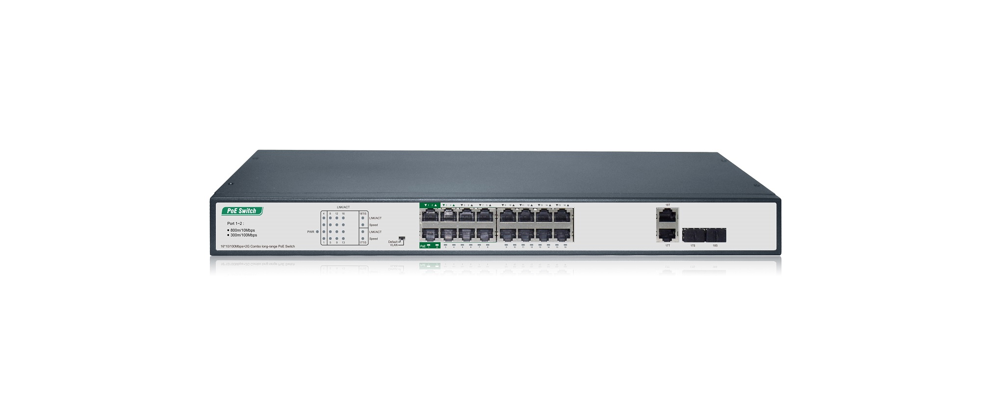 16*10/100Mbps+2G Combo Long-Range PoE Switch(Used With Long-Range Equipment)
