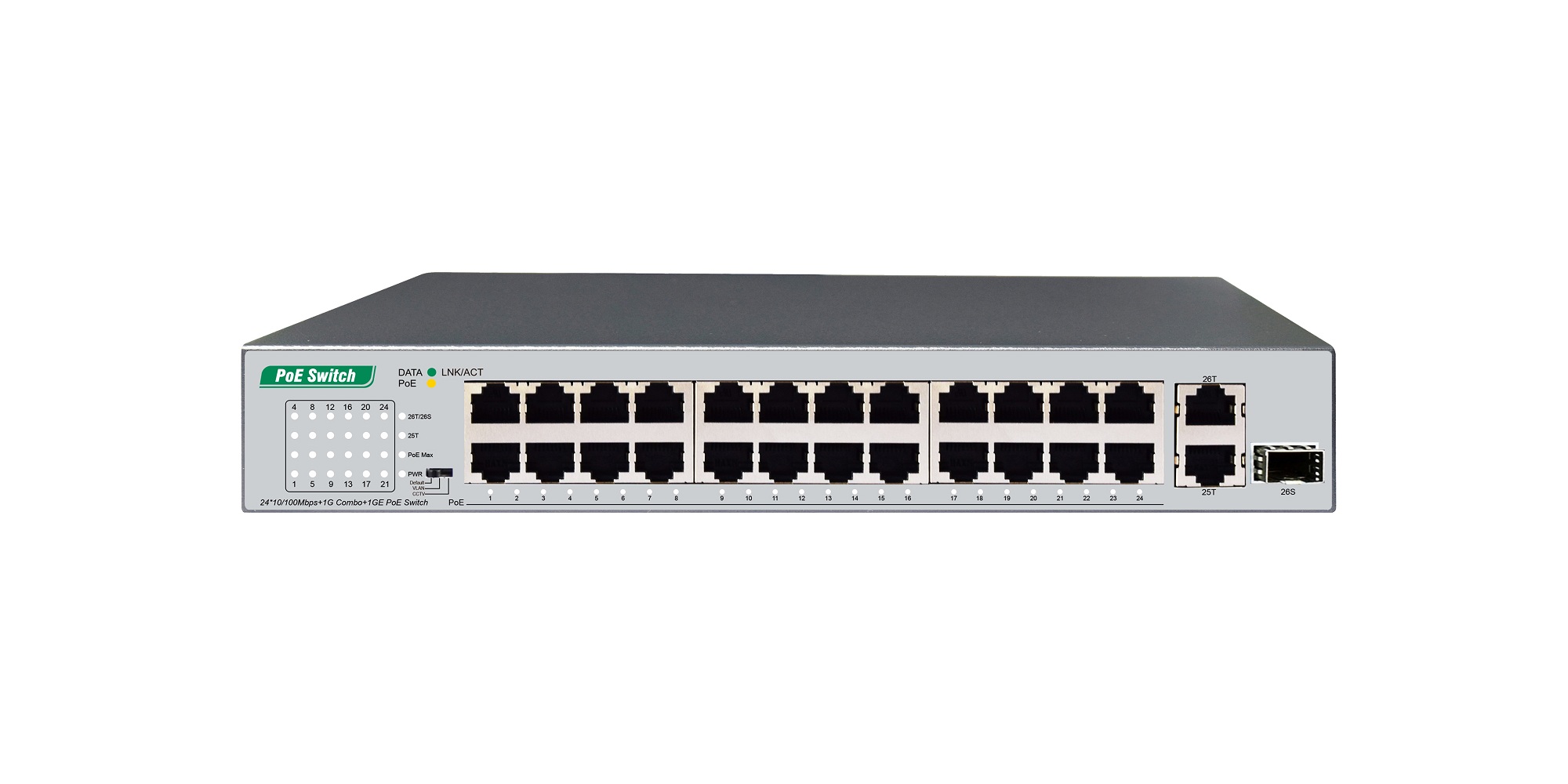 24*10/100Mbps+1G Combo+1GE PoE Switch