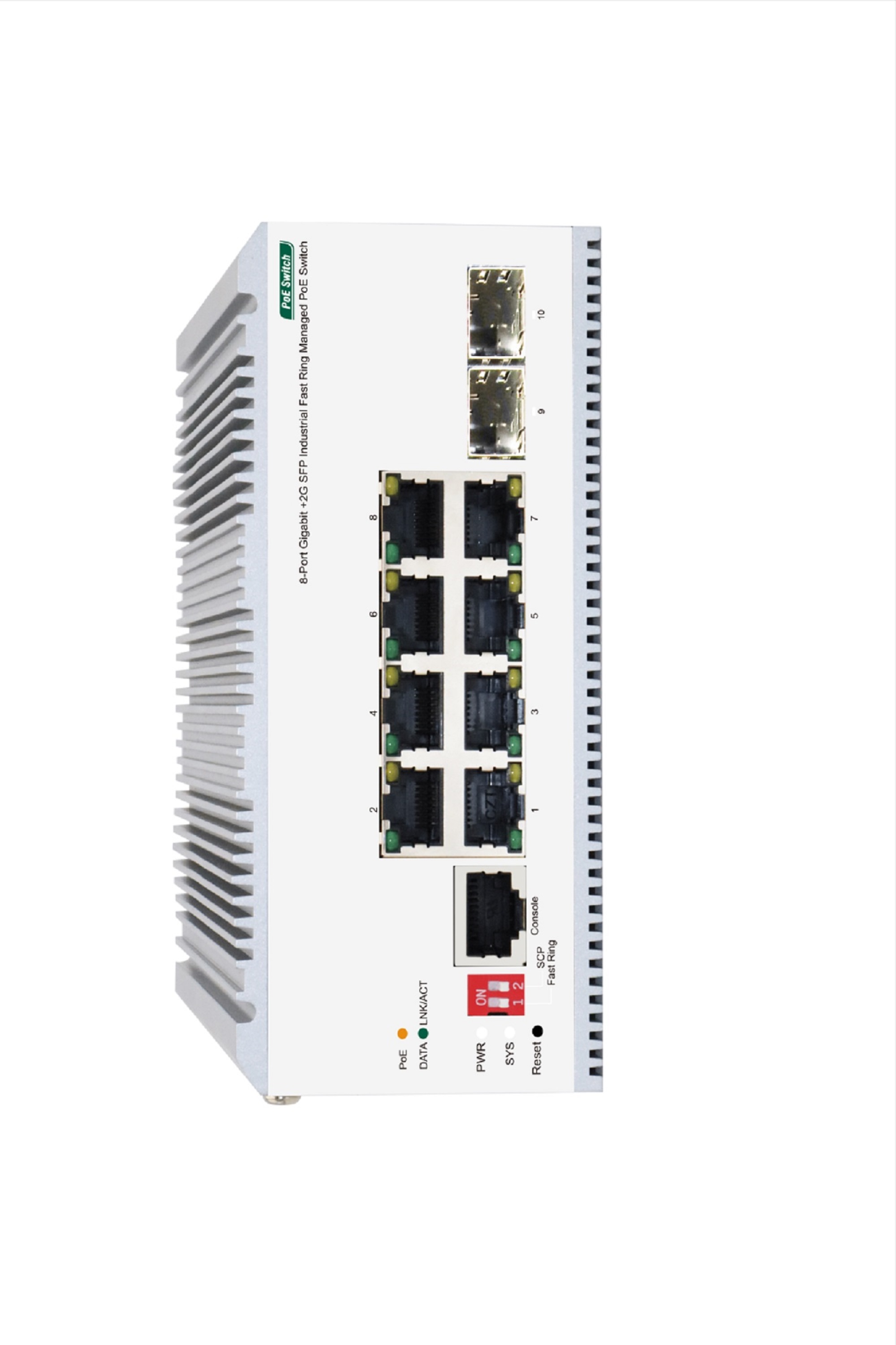 8-Port Gigabit+2G SFP Industrial Fast Ring Managed PoE Switch