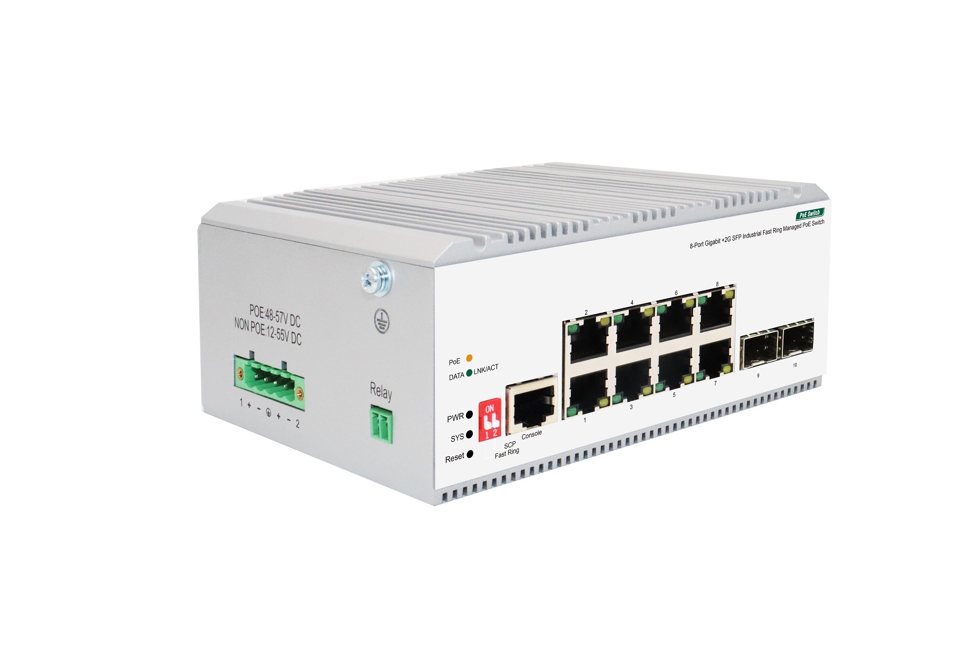8-Port Gigabit+2G SFP Industrial Fast Ring Managed PoE Switch